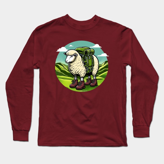 Hiking Sheep Pop Art Long Sleeve T-Shirt by Sketchy